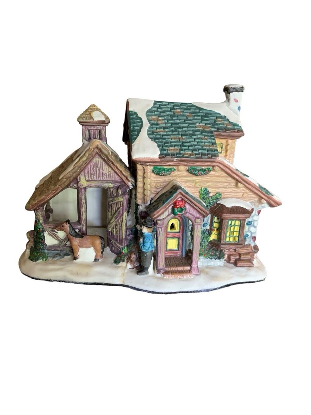 Christmas Village House Holiday Barn Horse Farmer